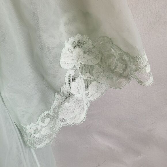 Vintage Seafoam Green Double Layer Lace Trim Single button closure Pinup Robe M - Picture 7 of 13